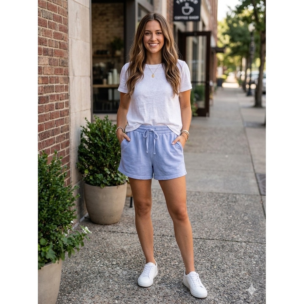 Women's xl blue pull on drawstring casual shorts w pockets fleece sweat-shorts